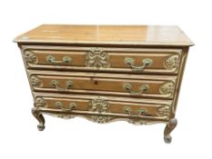 A French Louis XVI style pine commode, width 120cm, depth 49cm, height 86cm