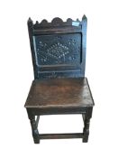 An 18th century oak side chair, width 49cm, depth 38cm, height 92cm