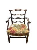 A George III elm ladderback elbow chair, width 65cm, depth 50cm, height 88cm