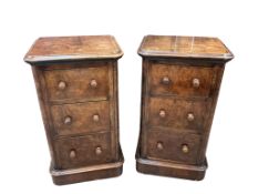 A pair of Victorian and later burr walnut bedside chests, width 44cm, depth 36cm, height 77cm
