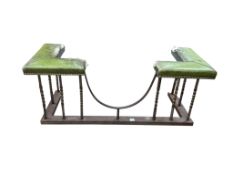 A wrought iron club fender, width 140cm, depth 58cm, height 55cm (internal measurements width 118cm,
