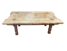 A rustic oak coffee table, width 150cm, depth 87cm, height 51cm