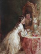 Alfred Joseph Woolmer RA (1805-1892)Study of a lady seated in a parlour,oil on canvas,57.5 x 44cm