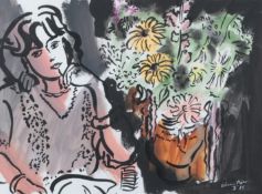 § § Edward Piper ((1938-1990))Girl and flowers,1985,signed and dated 