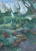 Sherree Valentine Daines (b. 1959) A figure tending the garden,