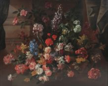 Manner of Jean-Baptiste Monnoyer (French, 1636-1699)A basket filled with roses, tulips,