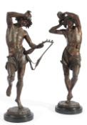 Albert-Ernest Carrier-Belleuse (French, 1824-1887). A pair of bronze figures of 'Danseur Napolitan
