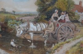 Manner of Myles Birket Foster RWS (1825-1899), horse and cart crossing a stream, bears monogram,