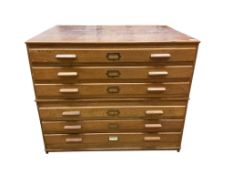 A 1930's oak plan chest, width 113cm, depth 83cm, height 94cm