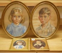 Mid 19th century, portraits of two children from the Sachs family, unsigned, pair of watercolours,