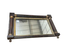 A late Regency rosewood overmantel mirror, (mirror plate loose), width 76cm, height 50cm