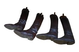 Four pairs of black and tan leather riding boots with wooden trees (3 x size 11-12 , ,and a pair
