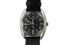 A gentleman's 1970's steel Hamilton military issue pilot's manual wind wrist watch, with black