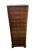 An early 20th century mahogany Wellington chest, width 46cm, depth 40cm, height 131cm