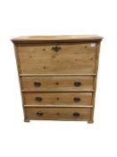 A 19th century Continental stripped pine secretaire chest, width 103cm, depth 39cm, height 115cm