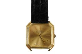 An 18k Baume and Mercier octagonal manual wind wrist watch, with baton numerals, case diameter 21mm,