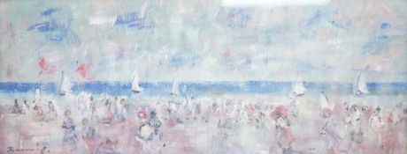 Walter John Beauvais (1942-1998), ‘Trouville’, signed, oil on board, 15 x 38cm
