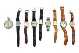 A small group of dress and costume watches, including Rotary, Swatch, Cyma and a jump hour digital