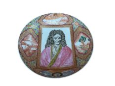 A Chinese porcelain dish painted with a portrait of a European gentleman, diameter 21.5cm.