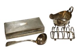 A George V silver mounted rectangular cigarette box, London, 1933, 17.7cm, together with a silver