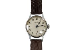 A gentleman's mid 20th century stainless steel Longines manual wind wrist watch, with Arabic dial,