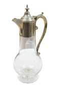A modern silver mounted glass claret jug, C.S. Green & Co, Birmingham, 1973, 32cm.