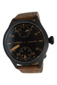 A gentleman's recent black cased Christopher Ward Regulator manual wind wrist watch, with black