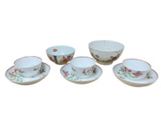 A set of three early 19th century English porcelain tea bowls and saucers and two sugar bowls (8)