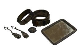 An Edwardian Asprey & Co silver mounted small shaving mirror, 10.1cm, a pair of paste earrings,