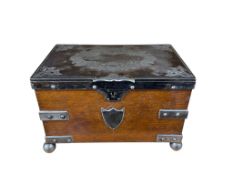 A Victorian silver plate mounted oak tea caddy by Grinsell & Son, width 21cm.
