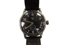 A gentleman's stainless steel Wagner manual wind military issue wrist watch, with black Arabic