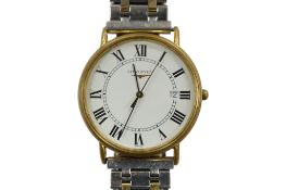 A gentleman's stainless steel and gold plated Longines quartz wrist watch, with Roman dial and
