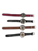 Four assorted gentleman's stainless steel wristwatches, an Anjax Antichoc, case diameter approx.