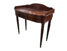 A Regency mahogany serving table, fitted two drawers, width 110cm, depth 54cm, height 108cm