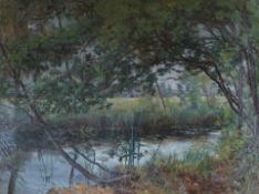 Paul Lecomte (French, 1842–1920), wooded riverscape, signed, oil on canvas, 45 x 60cm.