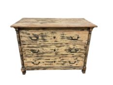 A 19th century Continental stripped pine chest of drawers, width 121cm, depth 62cm, height 86cm