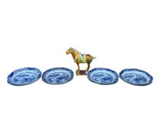 A set of eight late 18th / early 19th century Chinese export blue and white octagonal dishes,