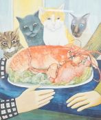 Beryl Cook, 'Four Hungry Cats', signed in pencil, blindstamped, published by Alexander Gallery,