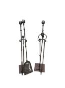 A set of three George III style fire steels and two stands, height 78cm