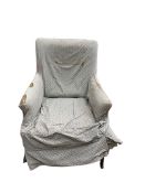An Edwardian upholstered armchair, width 62cm, depth 57cm, height 83cm