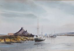Leslie L. Hardy Moore, RI (1907-1997), Suffolk coastal scene, watercolour, signed, 37 x 55cm