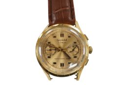 A gentleman's mid 20th century 18k Gigandet chronograph manual wind wrist watch, case diameter 36mm,
