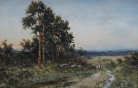 Daniel Sherrin (1868-1942), landscape with two figures, signed ‘L. Richards’, his pseudonym, oil