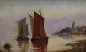 19th century English School, Shipping off a coast near a windmill, indistinctly signed, oil on