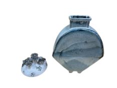 A Studio pottery slab built vase, height 31cm and a smaller squat specimen vase (2)