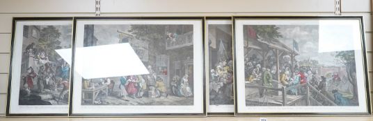 After William Hogarth (1697-1764), four hand coloured etchings, to include ‘The Polling’, from the