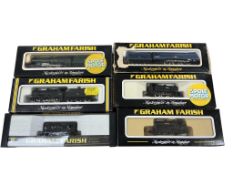Six boxed Graham Farish N gauge railway locomotives, including; a BR Castle class, a BR Merchant