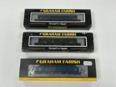 Three boxed Graham Farish N gauge railway BR diesel locomotives; a class 44, Penyghent 44008 (371-