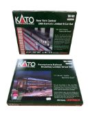 Two boxed KATO N gauge railway train packs; a Pennsylvania Railroad Broadway Limited 10-car set (