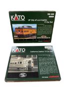 Two boxed KATO N gauge railway train sets; a California Zephyr 11-car set (106-055B), and a Union